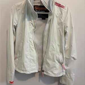 Superdry Women's White Zip Bomber Jacket with Pink Logo